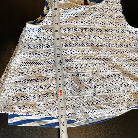 Anthropologie Stripe View Swing Tank Size XS White Lace Over Blue Stripes Beachy - Picture 12 of 12